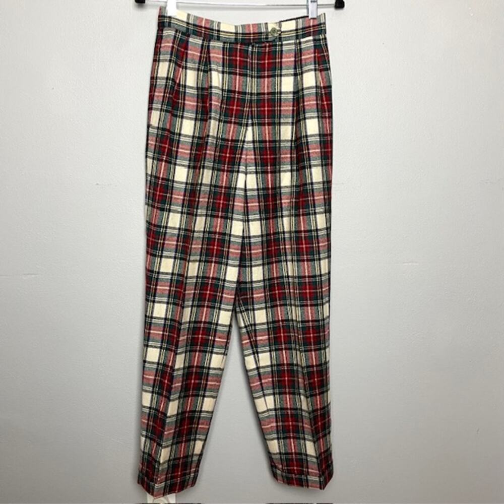 Sergio Sant’Angelo Wool Pants Tartan Plaid 100% Wool Pleated Vintage 10